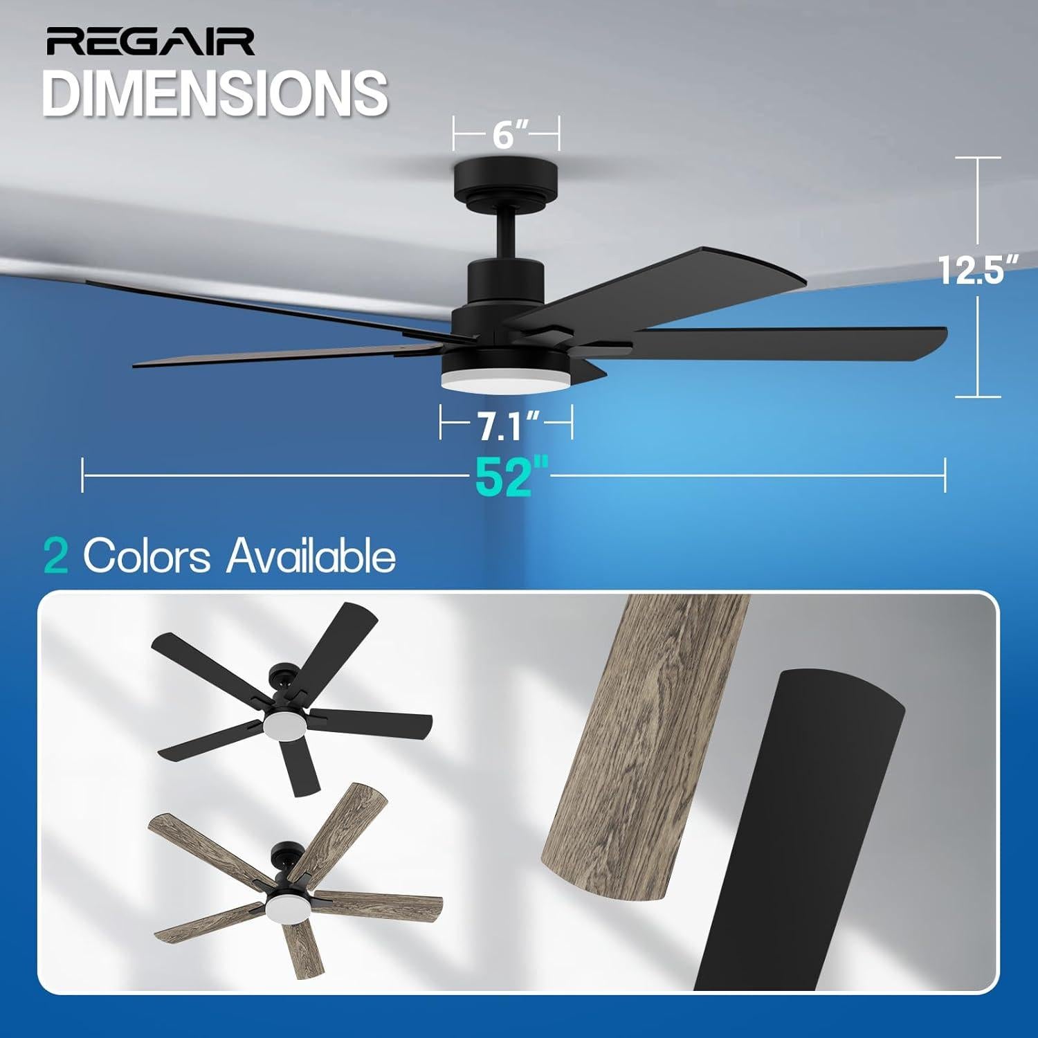 Ventilador de Techo Regair 52" con Luz LED y Control Remoto