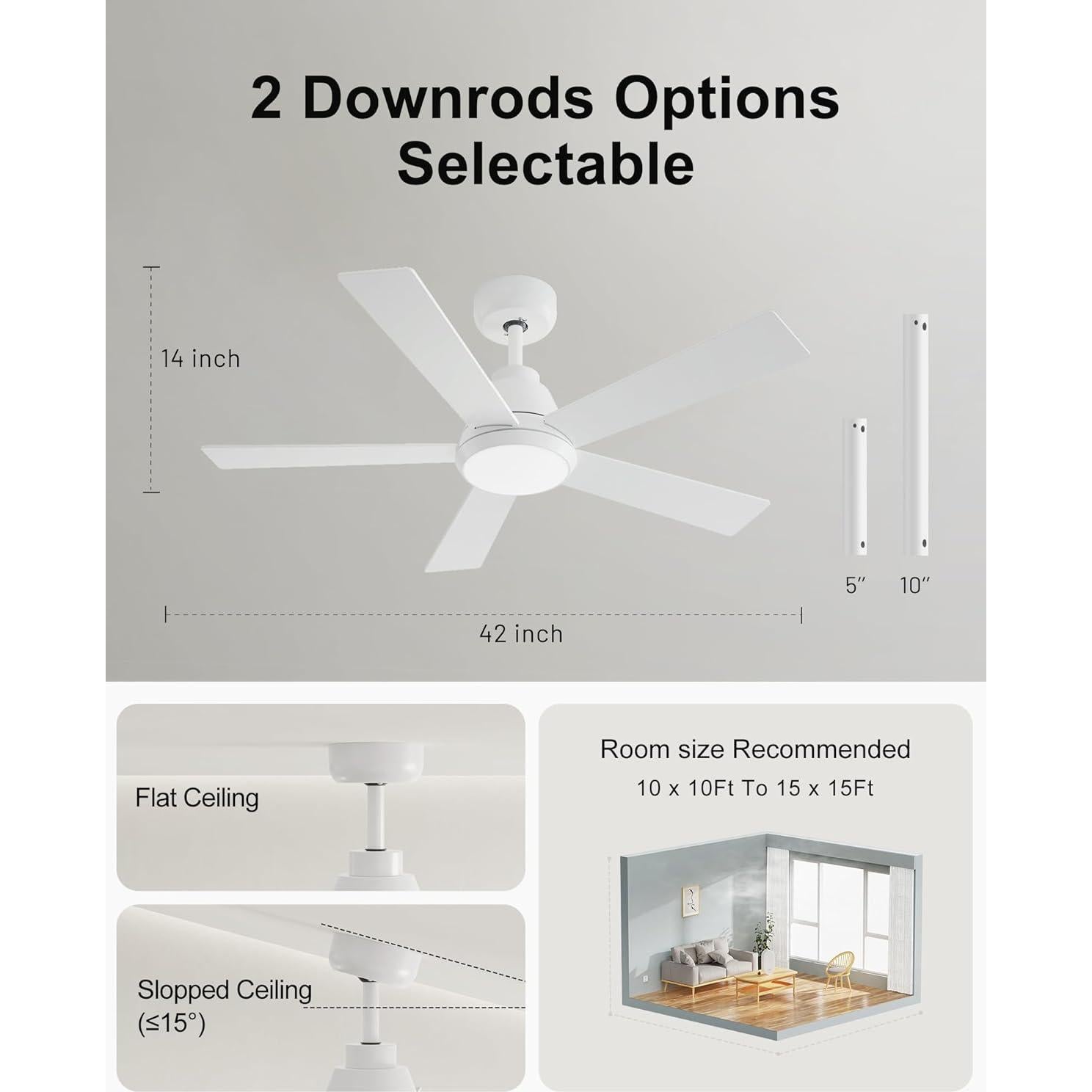 Ventilador de Techo CubiCubi 106.68 cm Blanco con Luz y Control Remoto