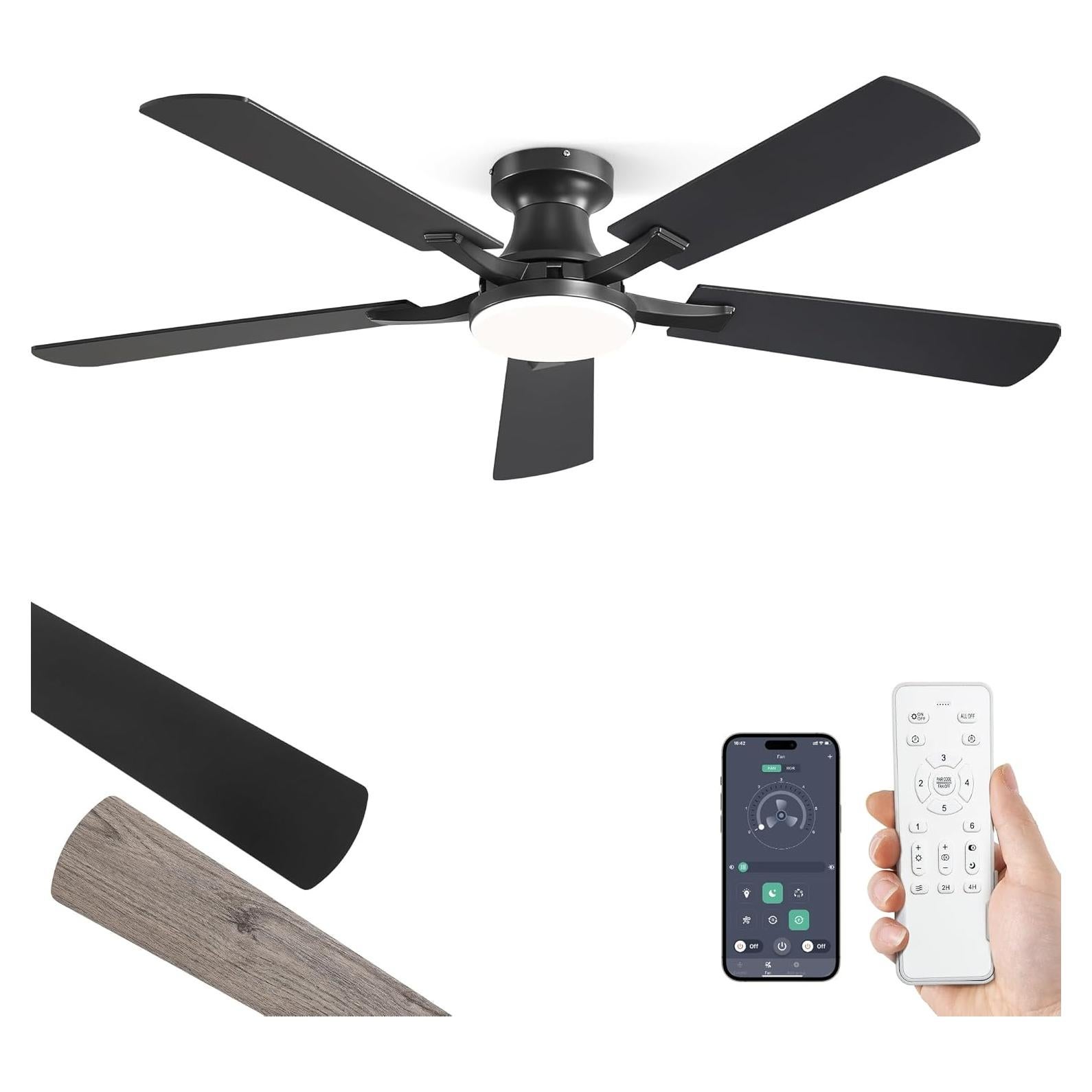 Ventilador de Techo ZMISHIBO 52" con Luz LED y Control Remoto