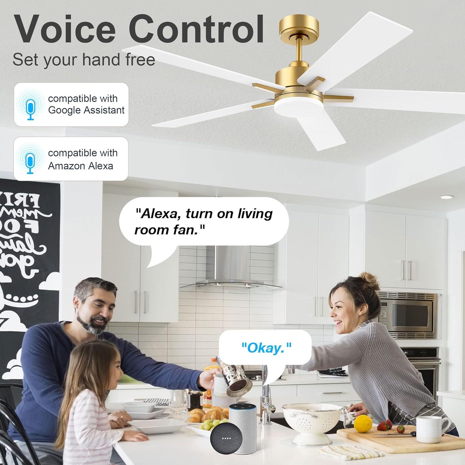 Ventilador de Techo Inteligente Lorpies 52" con Luces LED y Control Remoto