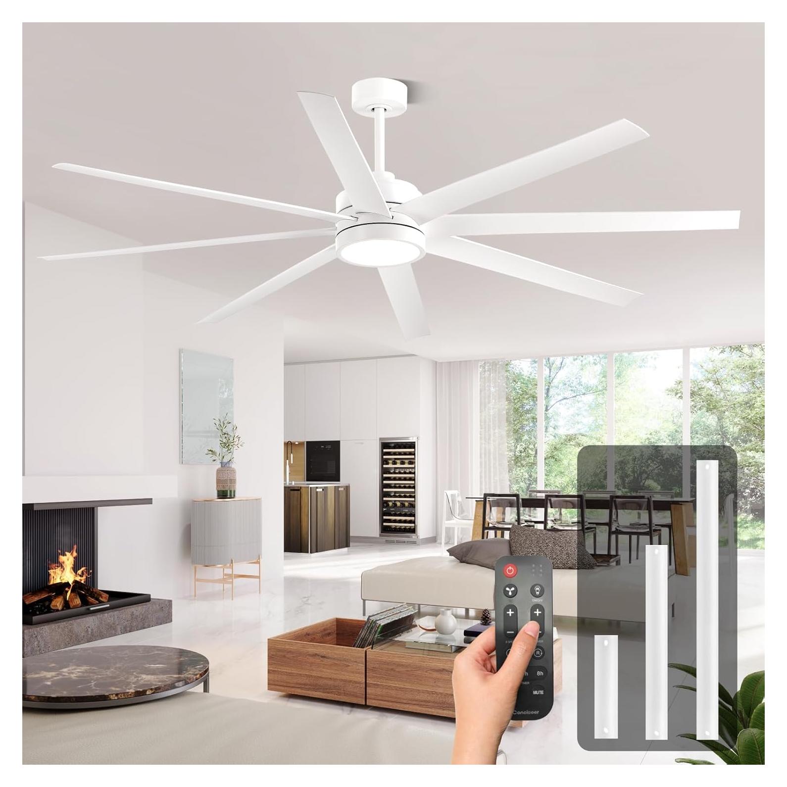 Ventilador de Techo Conciseer 72 Pulgadas Blanco con Luz y Control Remoto