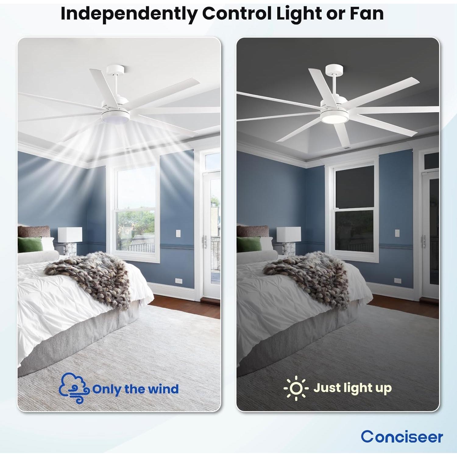 Ventilador de Techo Conciseer 72 Pulgadas Blanco con Luz y Control Remoto
