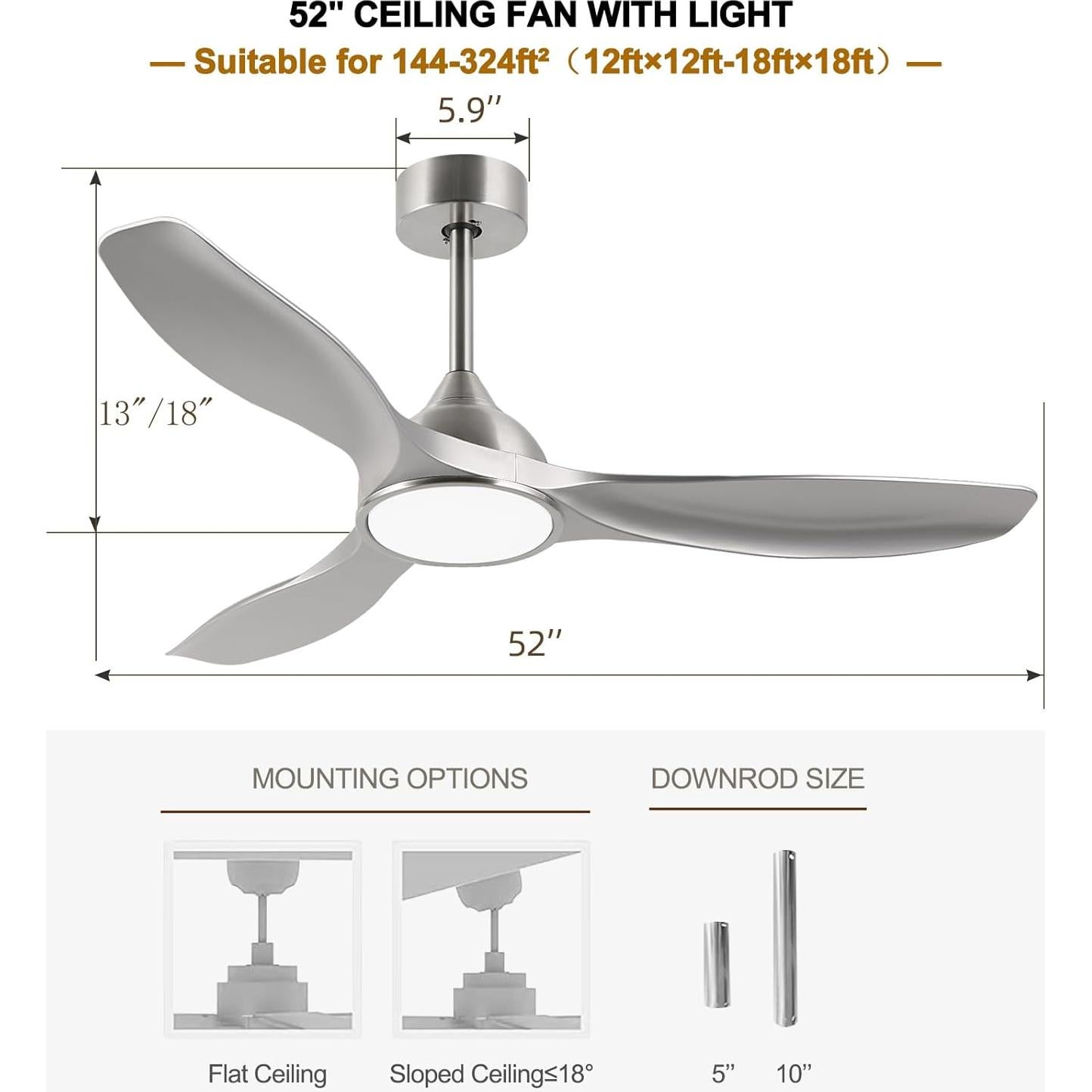 Ventilador de Techo Moderno Fanliving 52" DC Silencioso 6 Velocidades