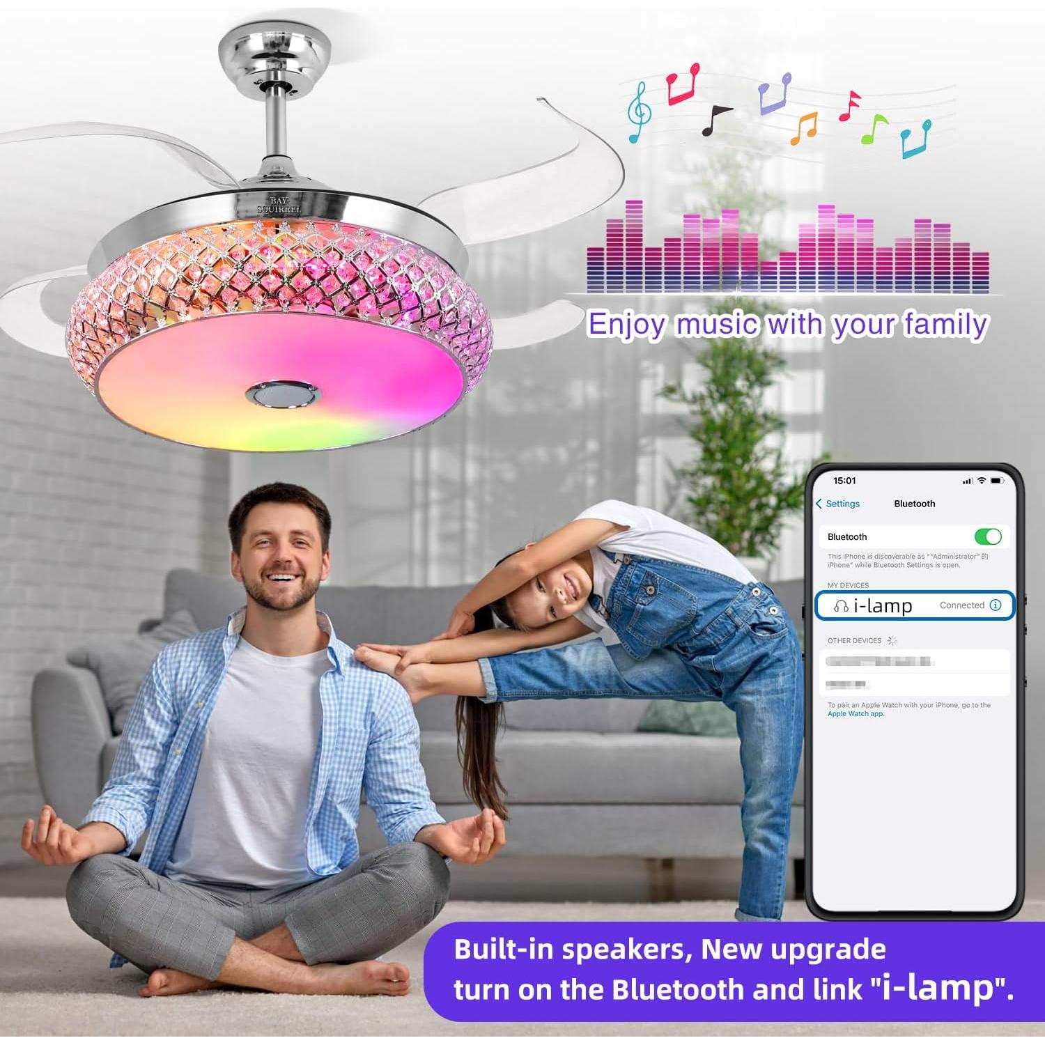 Ventilador de Techo BAYSQUIRREL 106.68 cm Bluetooth con Luz RGB