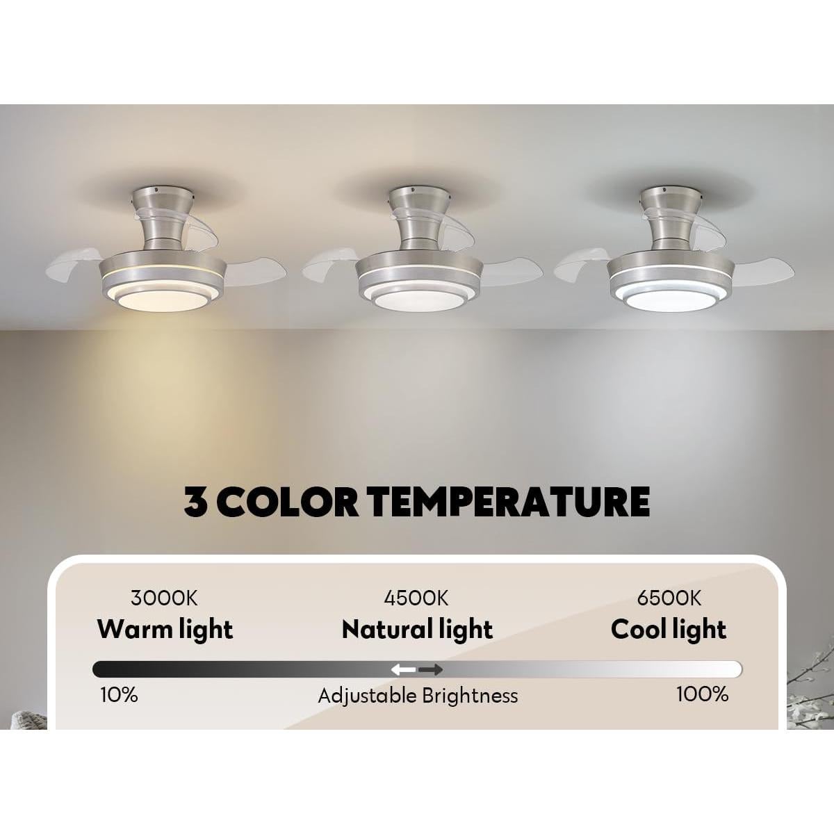 Ventilador de Techo LED Retráctil APBEAM 71.1 cm Plateado