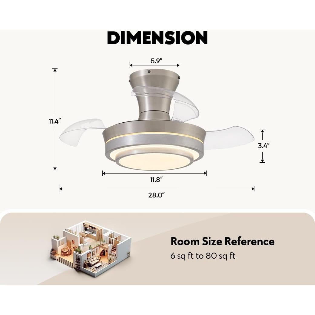 Ventilador de Techo LED Retráctil APBEAM 71.1 cm Plateado