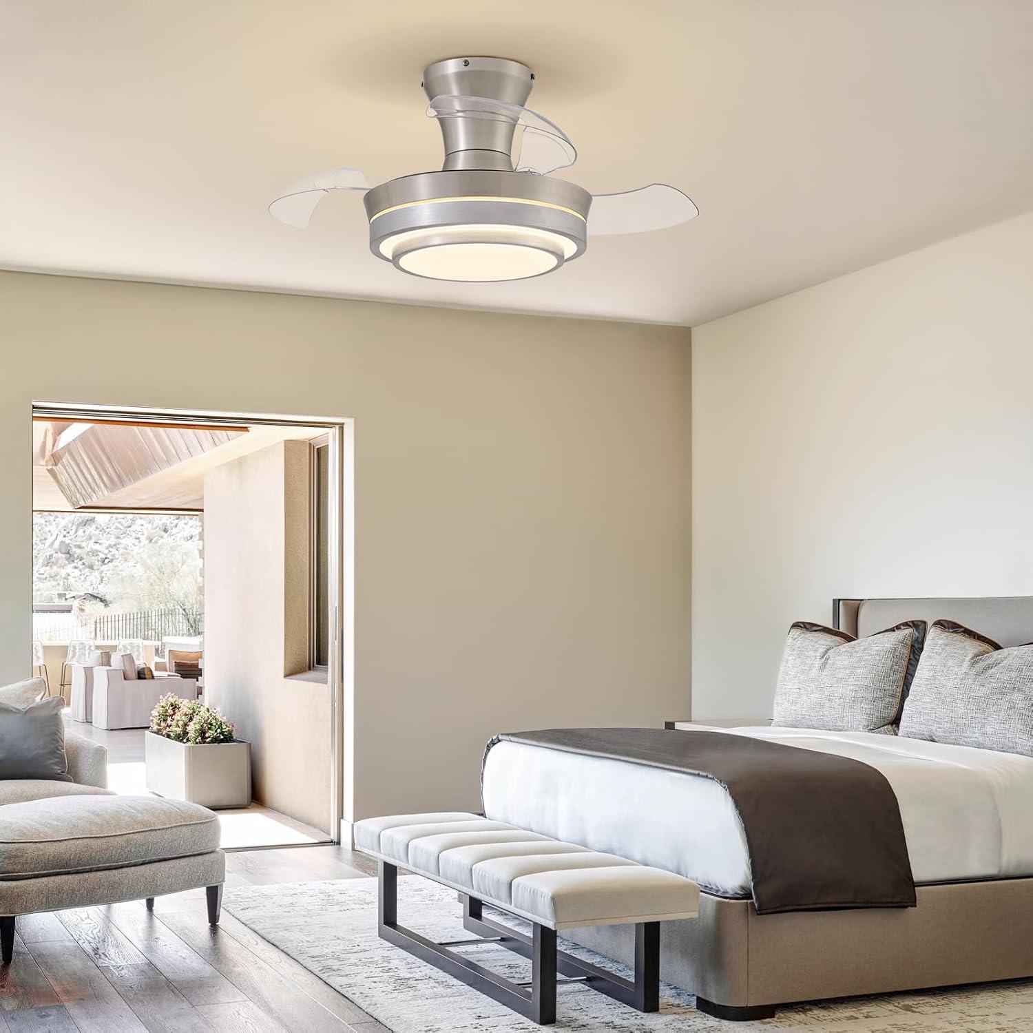 Ventilador de Techo LED Retráctil APBEAM 71.1 cm Plateado