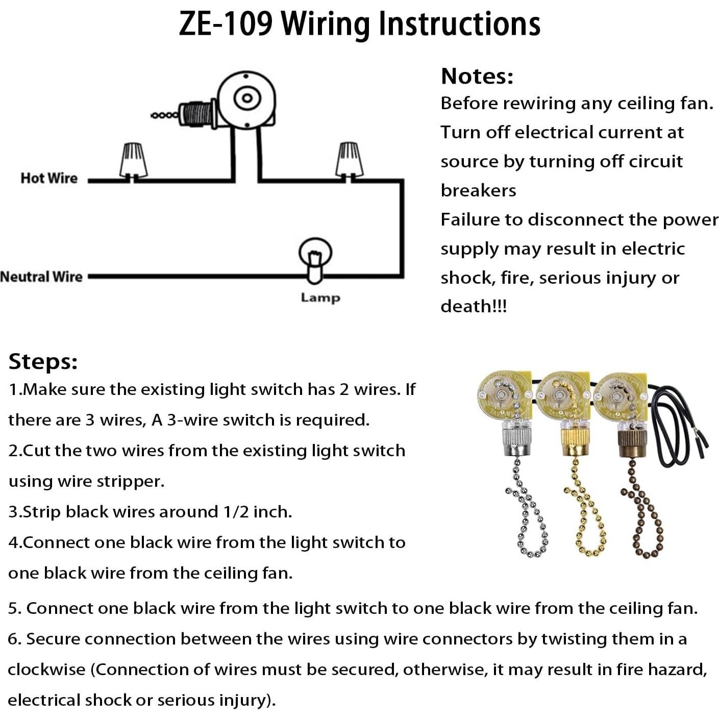 Interruptor de Ventilador de Techo Zing Ear ZE-109 2 Pcs Níquel