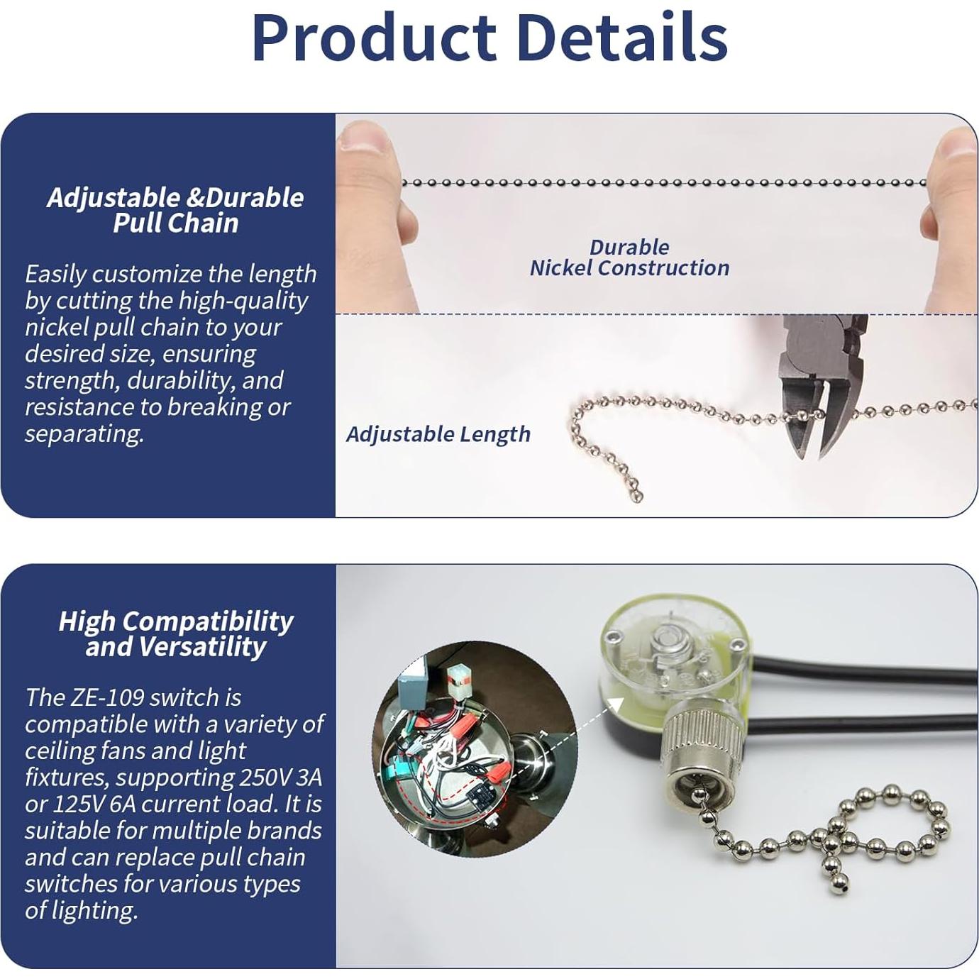 Interruptor de Luz de Cadena ZING EAR ZE-109 para Ventilador de Techo