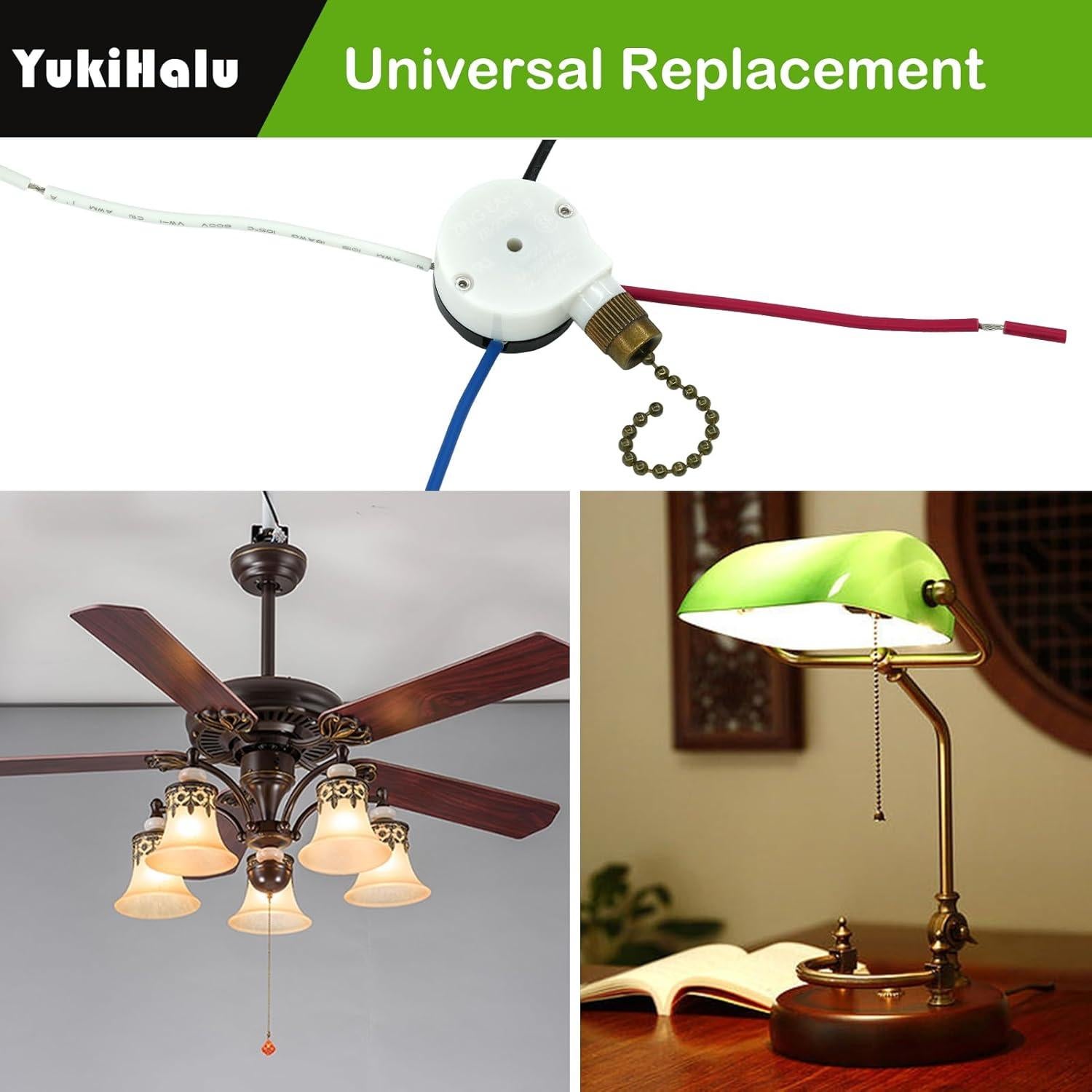 Interruptor de cadena para ventilador de techo YukiHalu ZE-208S 3 velocidades