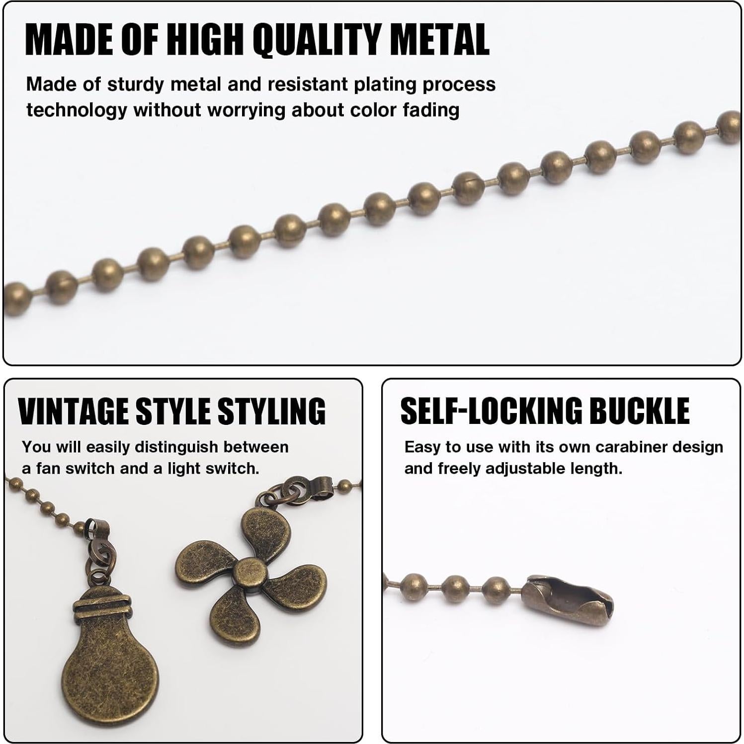 Juego de 2 Extensores de Cadena para Ventilador de Techo Bronce