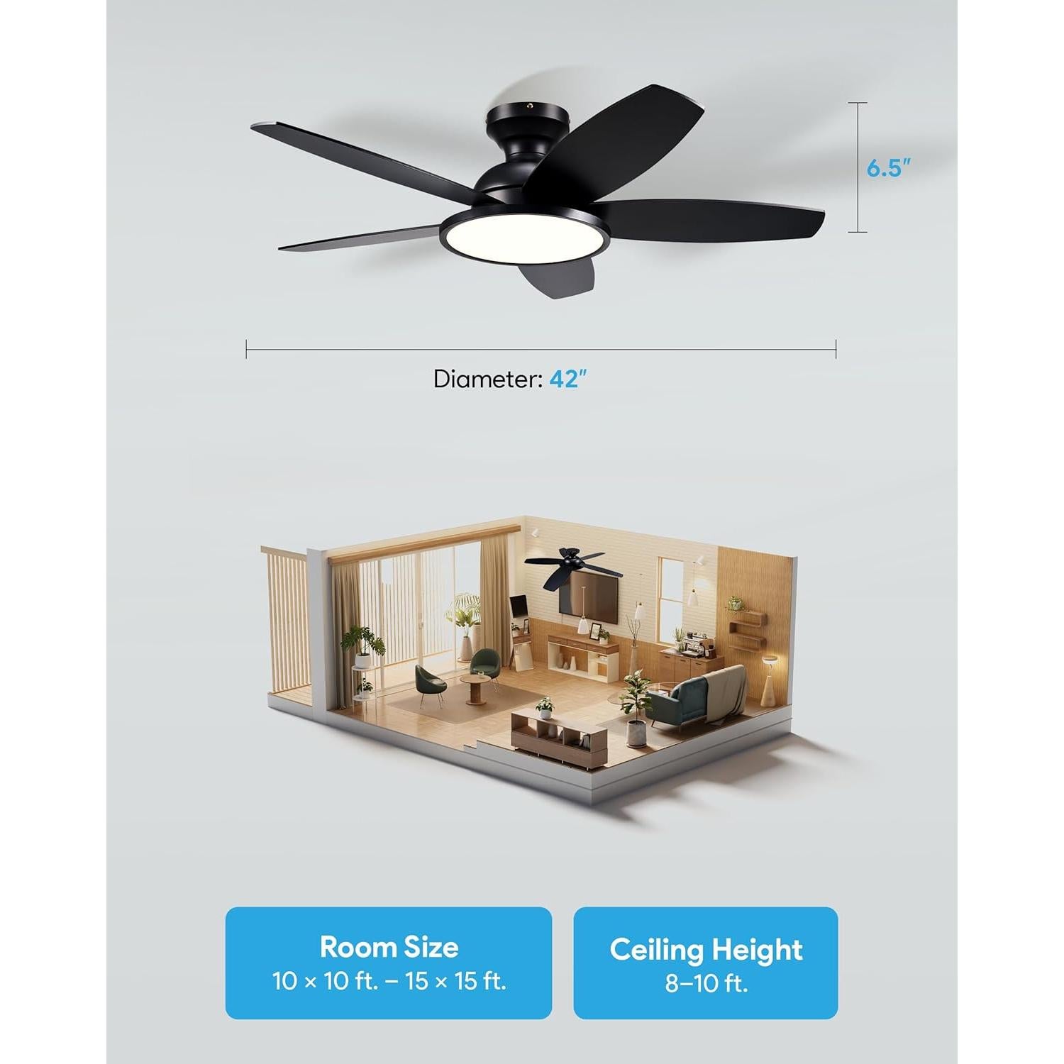 Ventilador de Techo VONLUCE 106.68 cm con Luz LED y Control Remoto