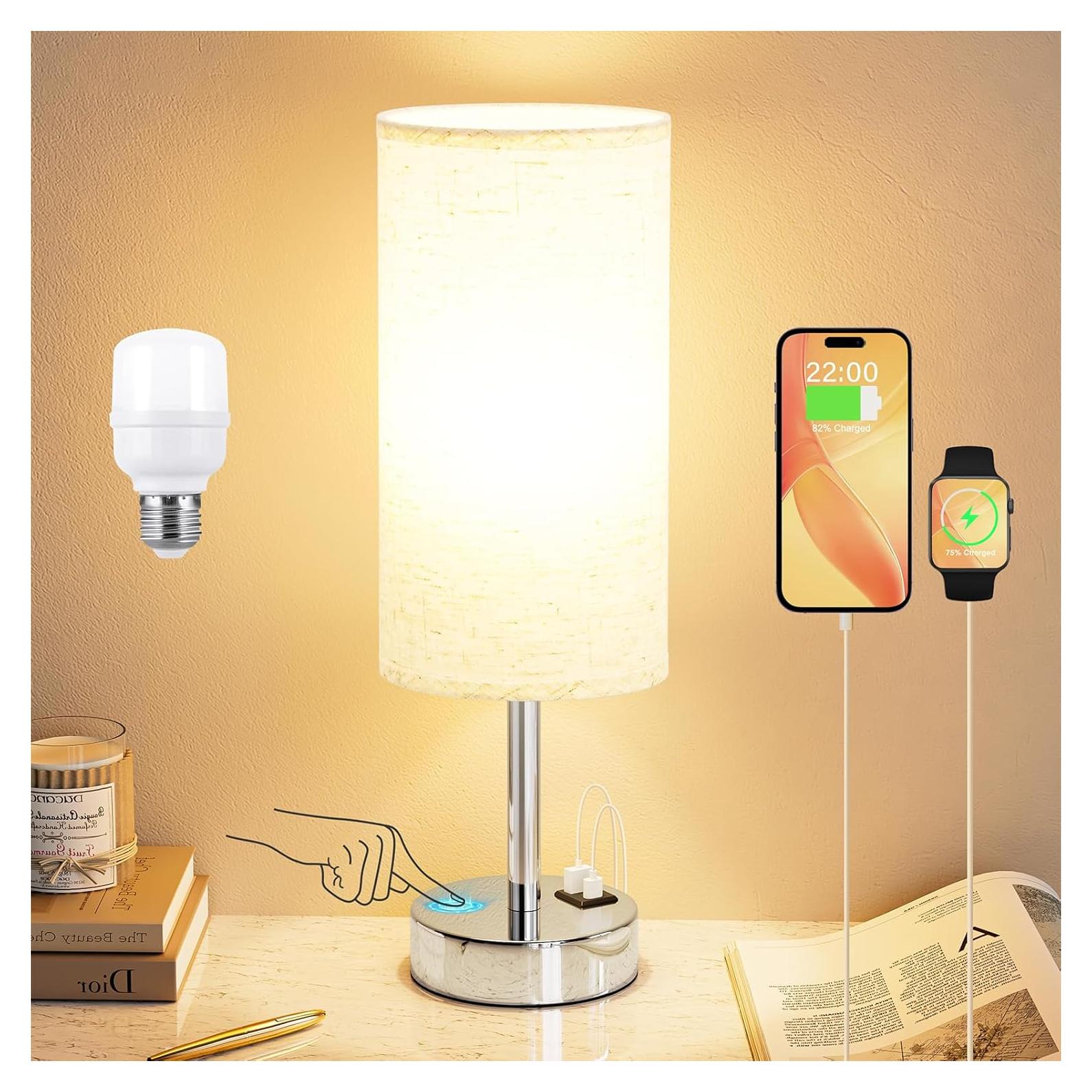 Lámpara de Mesa Táctil Dicoool 35.6cm con Carga USB-C y USB-A