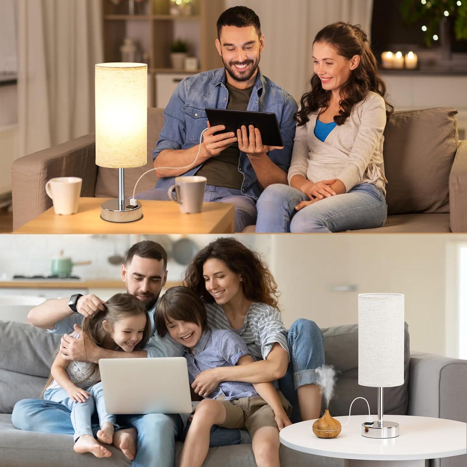 Lámpara de Mesa Táctil Dicoool 35.6cm con Carga USB-C y USB-A