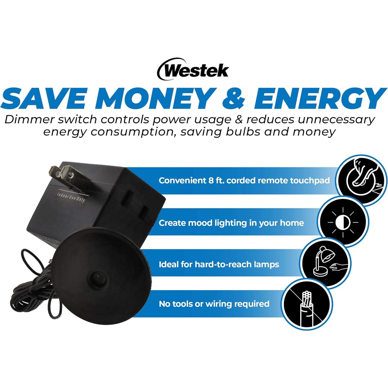 Interruptor Regulador de Enchufe Westek 200W 3 Niveles - 2 Pzs