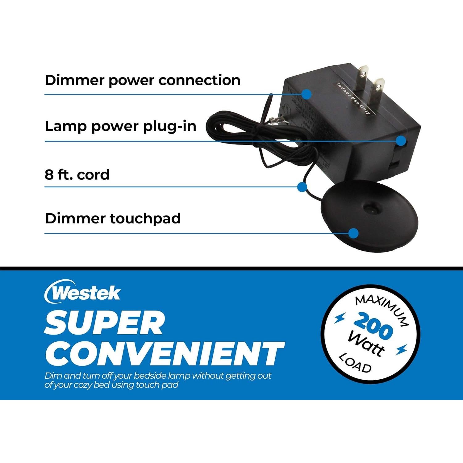 Interruptor Regulador de Enchufe Westek 200W 3 Niveles - 2 Pzs