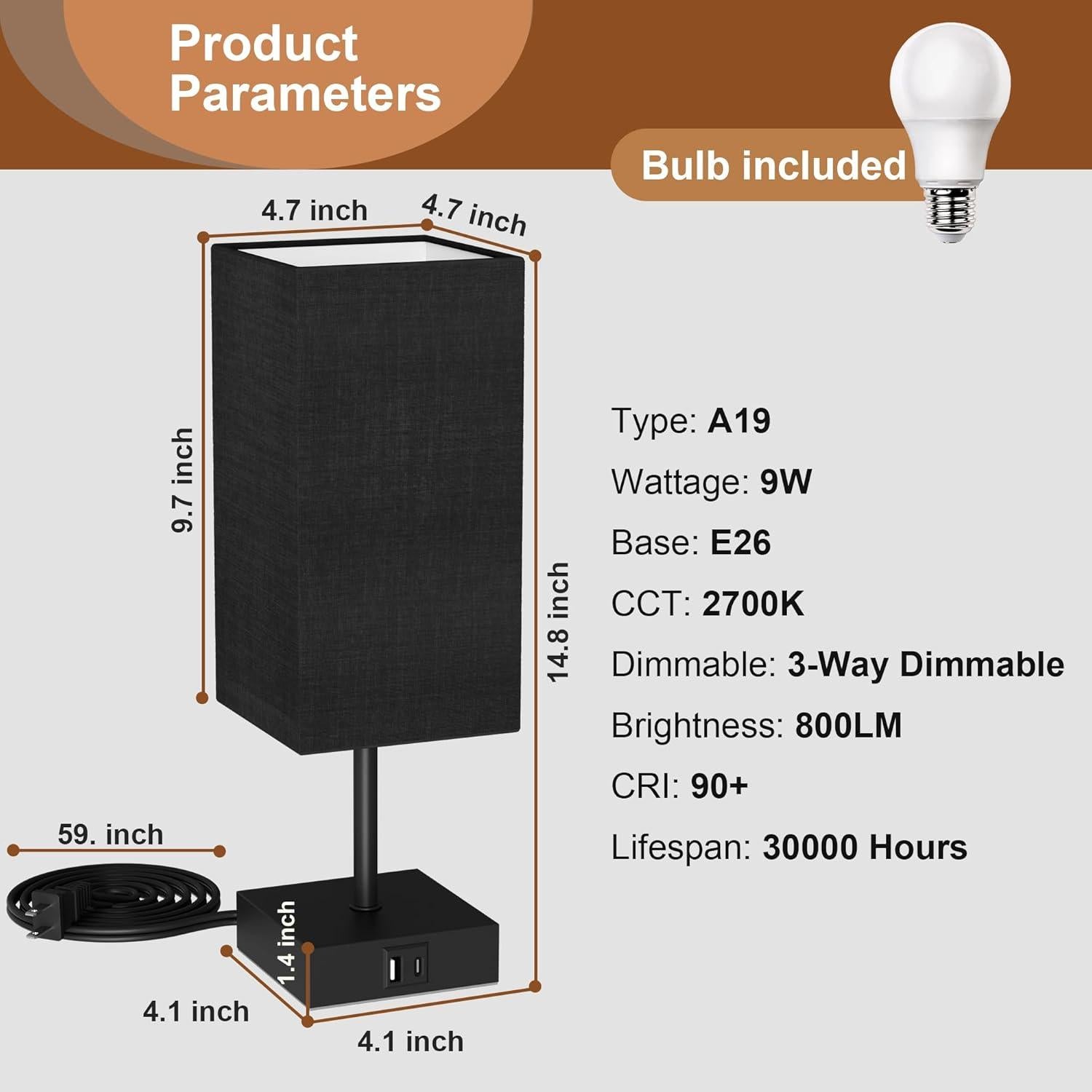Lámpara de Mesa Sailstar Táctil Regulable 3 Niveles USB Negra