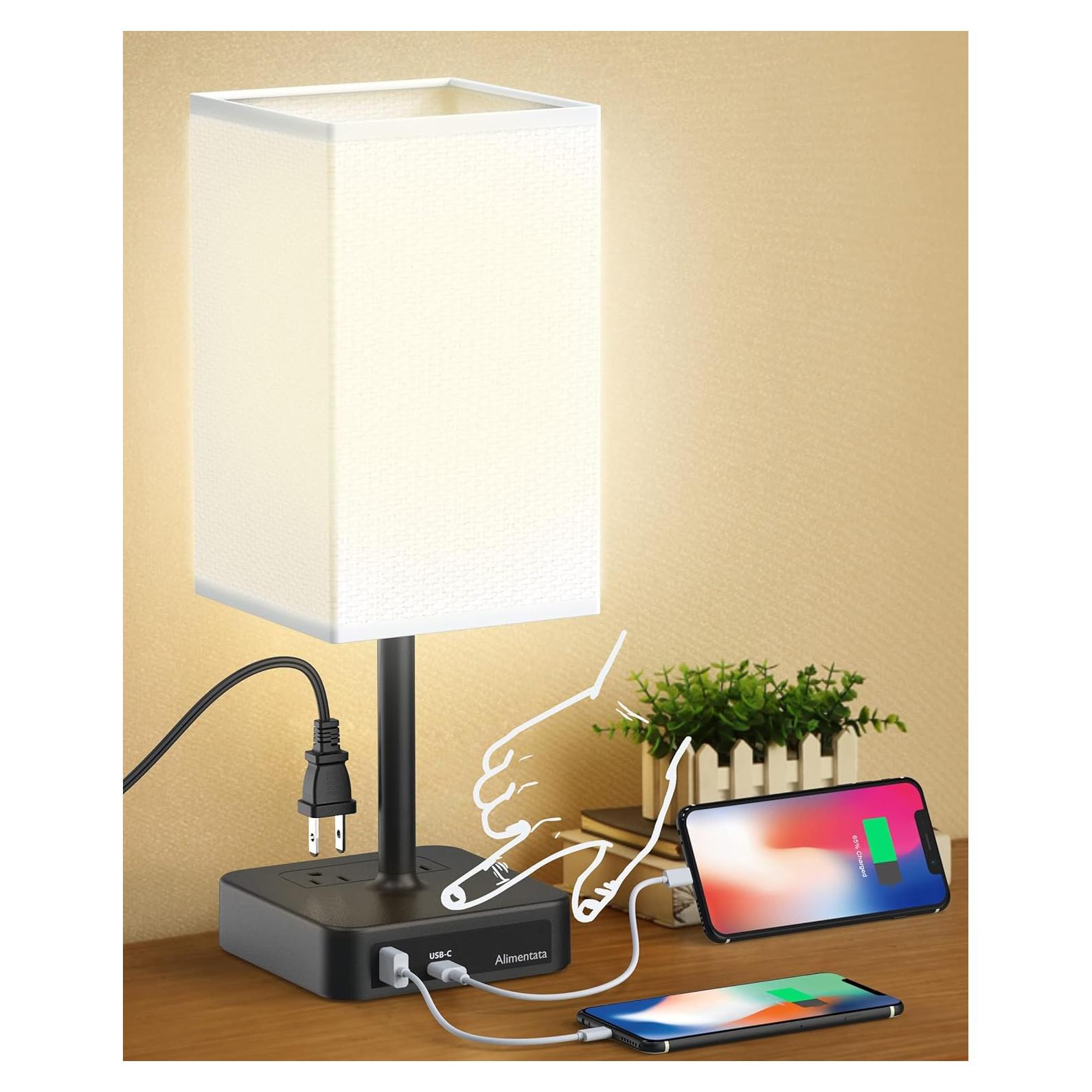 Lámpara de Mesa Táctil Alimentata con Carga USB y Salidas CA