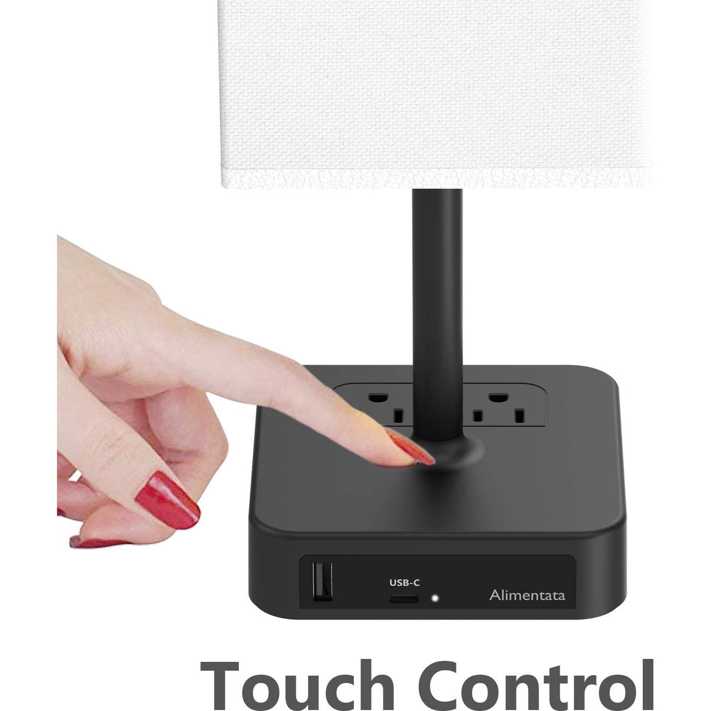 Lámpara de Mesa Táctil Alimentata con Carga USB y Salidas CA