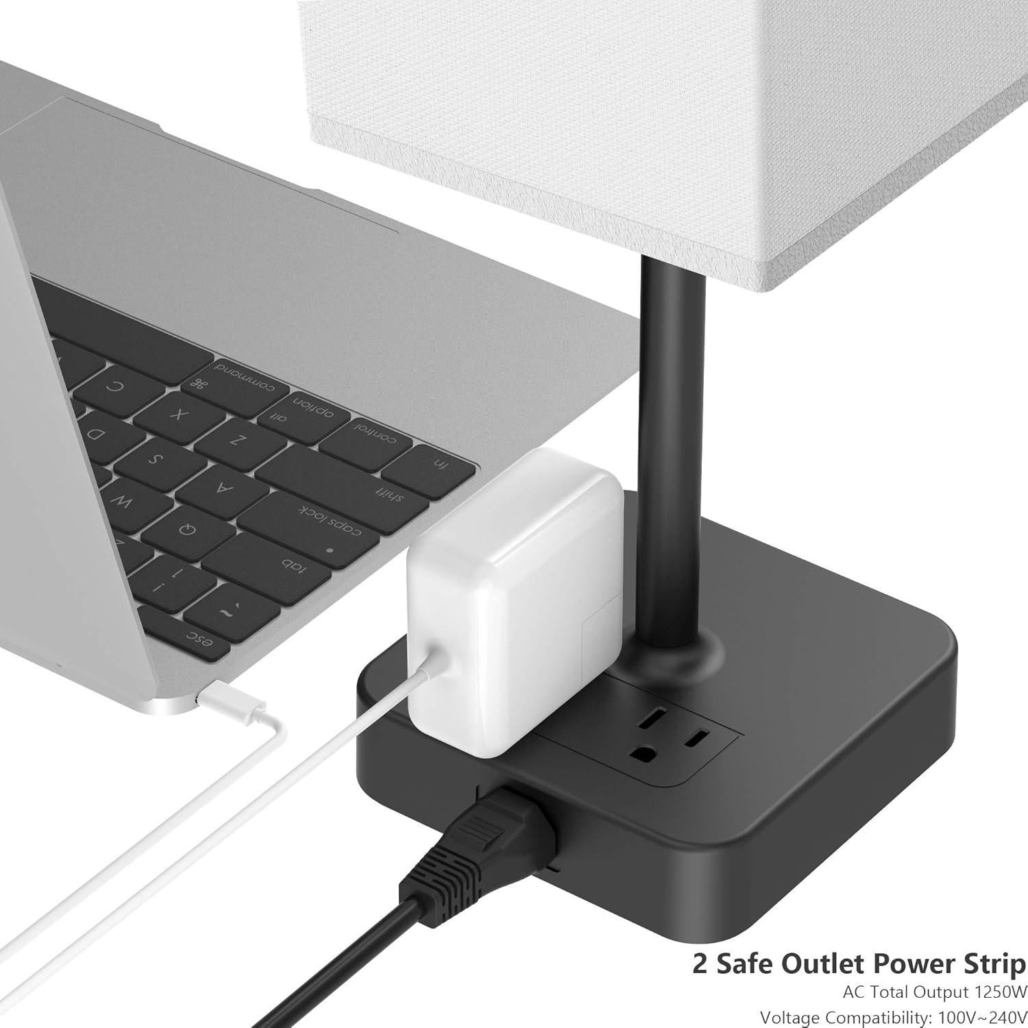 Lámpara de Mesa Táctil Alimentata con Carga USB y Salidas CA