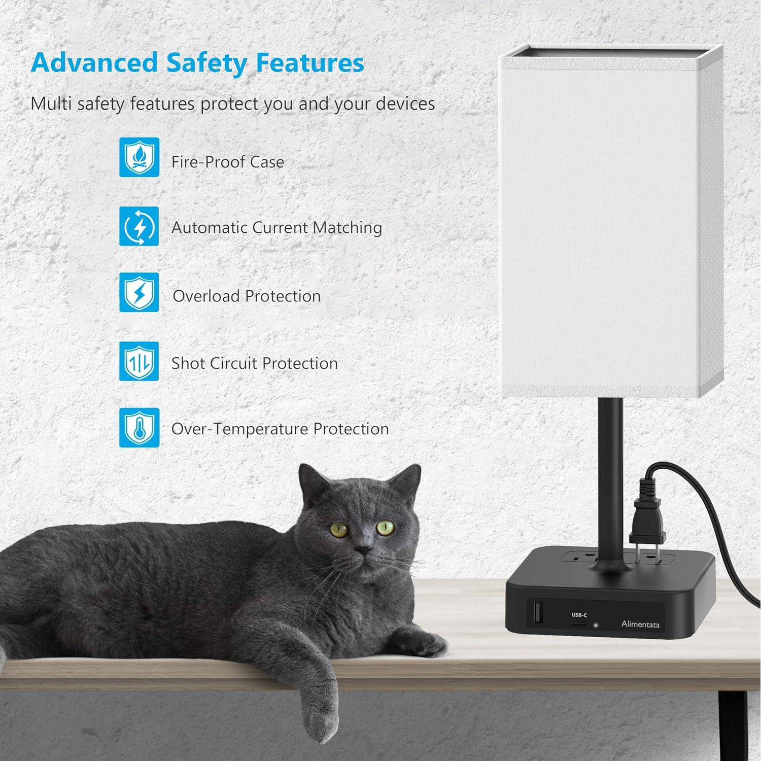 Lámpara de Mesa Táctil Alimentata con Carga USB y Salidas CA