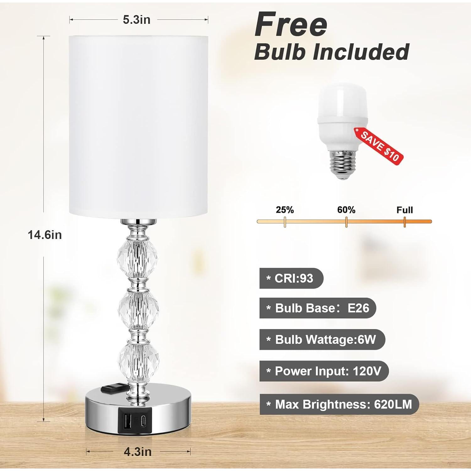 Lámpara de mesa táctil Acaxin 37.1cm con USB y 3 brillos