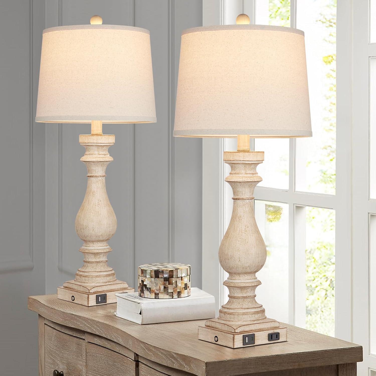 Juego de 2 Lámparas de Mesa Vintage Cinkeda con USB 73.66 cm