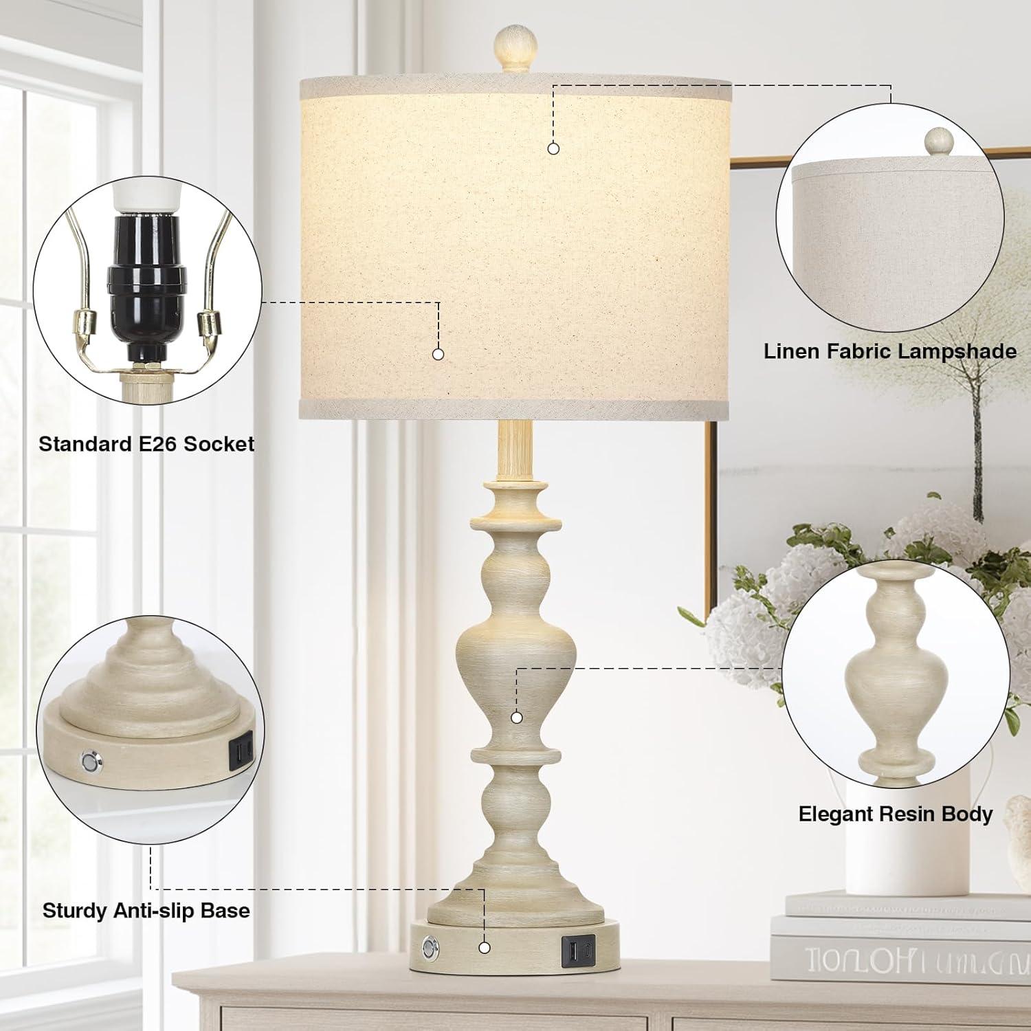 Lámparas de mesa vintage rústicas Lolikit, 2 unidades, USB