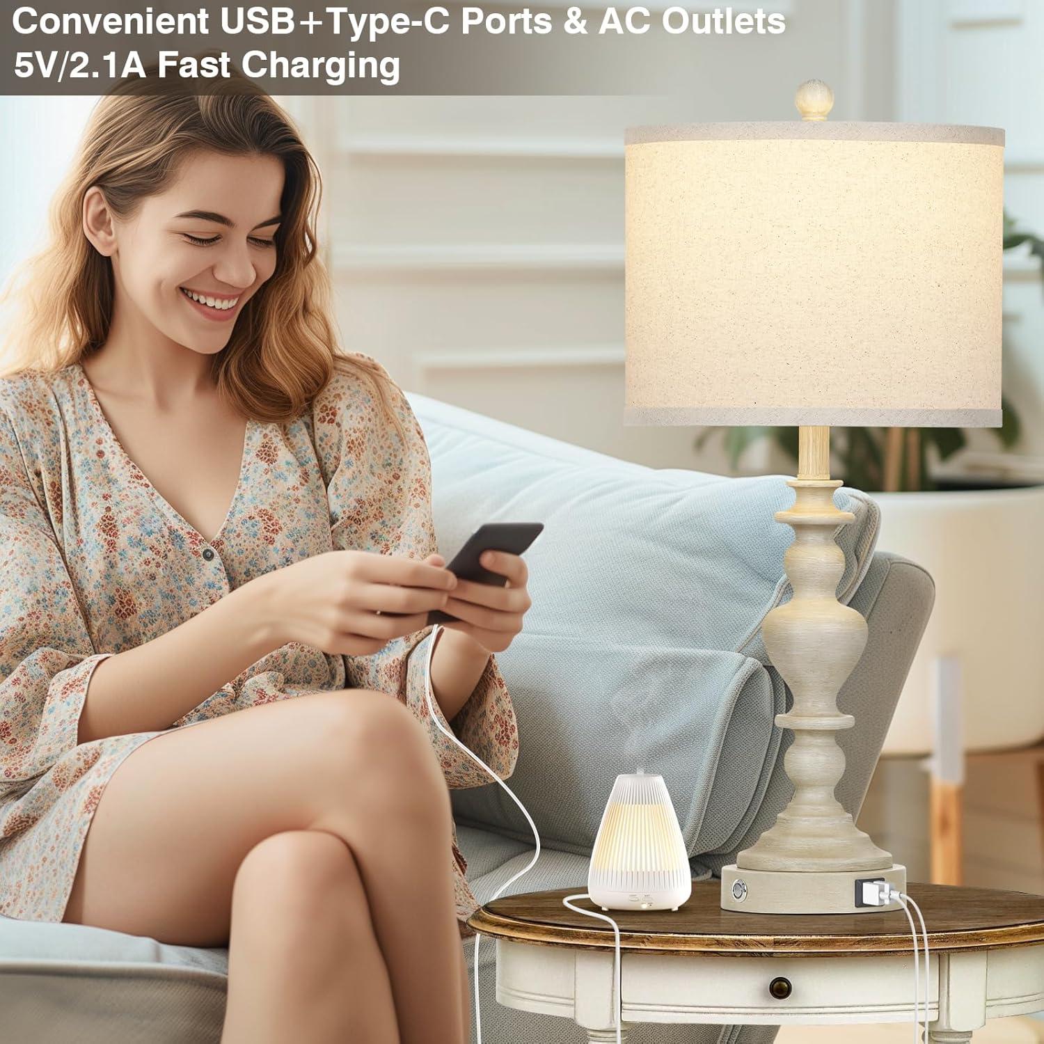 Lámparas de mesa vintage rústicas Lolikit, 2 unidades, USB