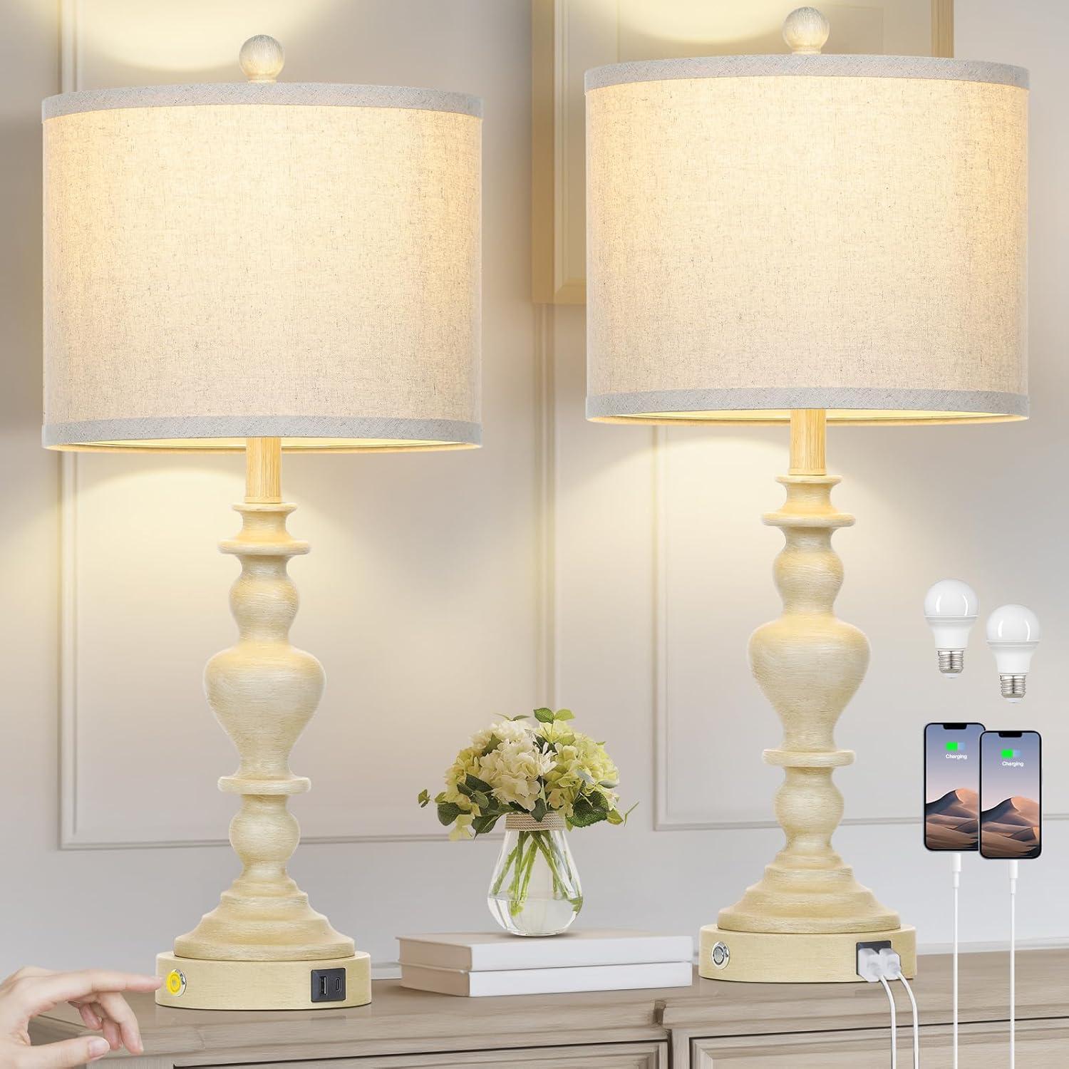 Lámparas de mesa vintage rústicas Lolikit, 2 unidades, USB