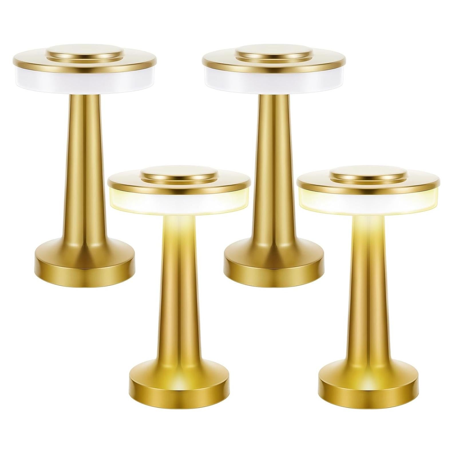 Juego de 4 Lámparas de Mesa Portátiles Riakrum Doradas