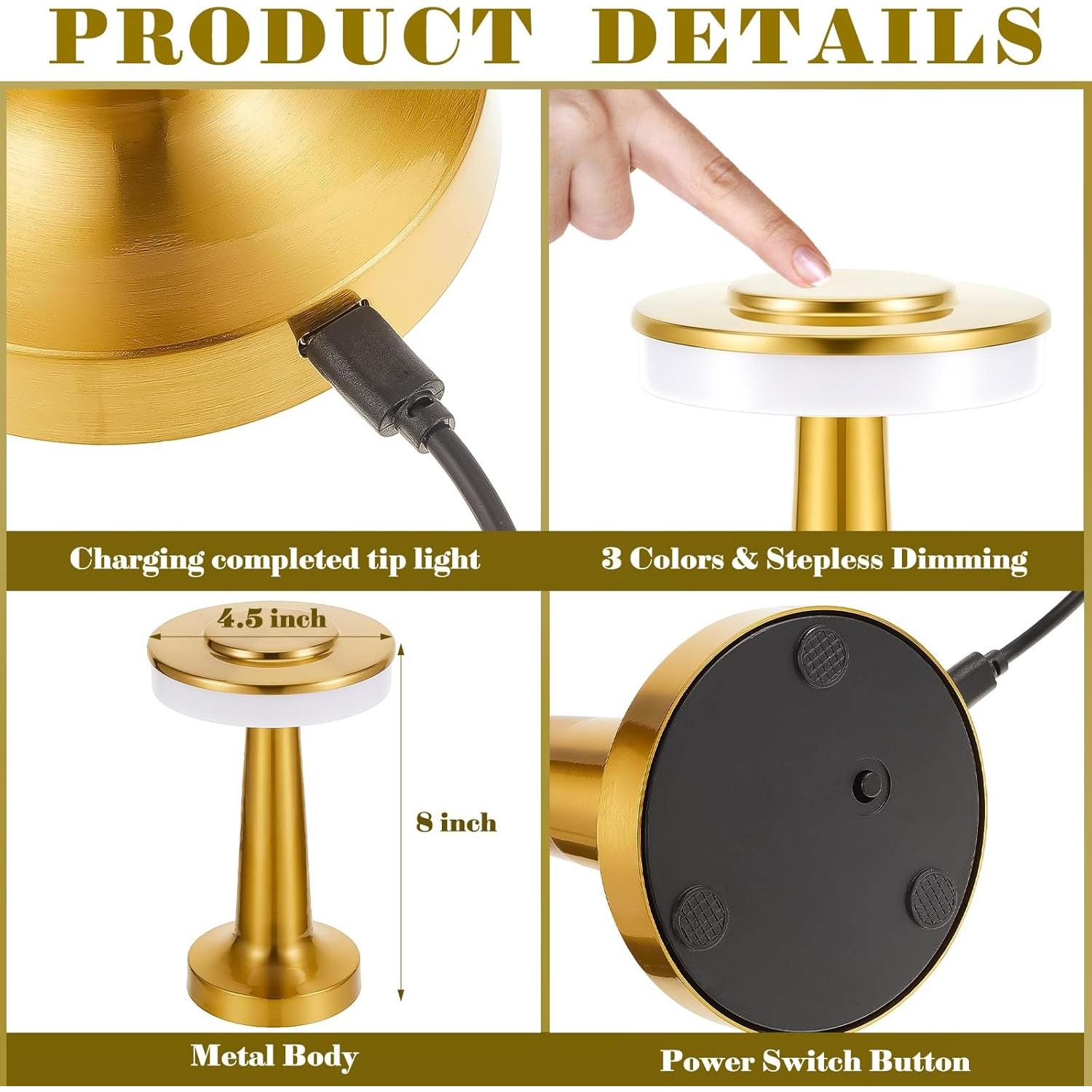 Juego de 4 Lámparas de Mesa Portátiles Riakrum Doradas