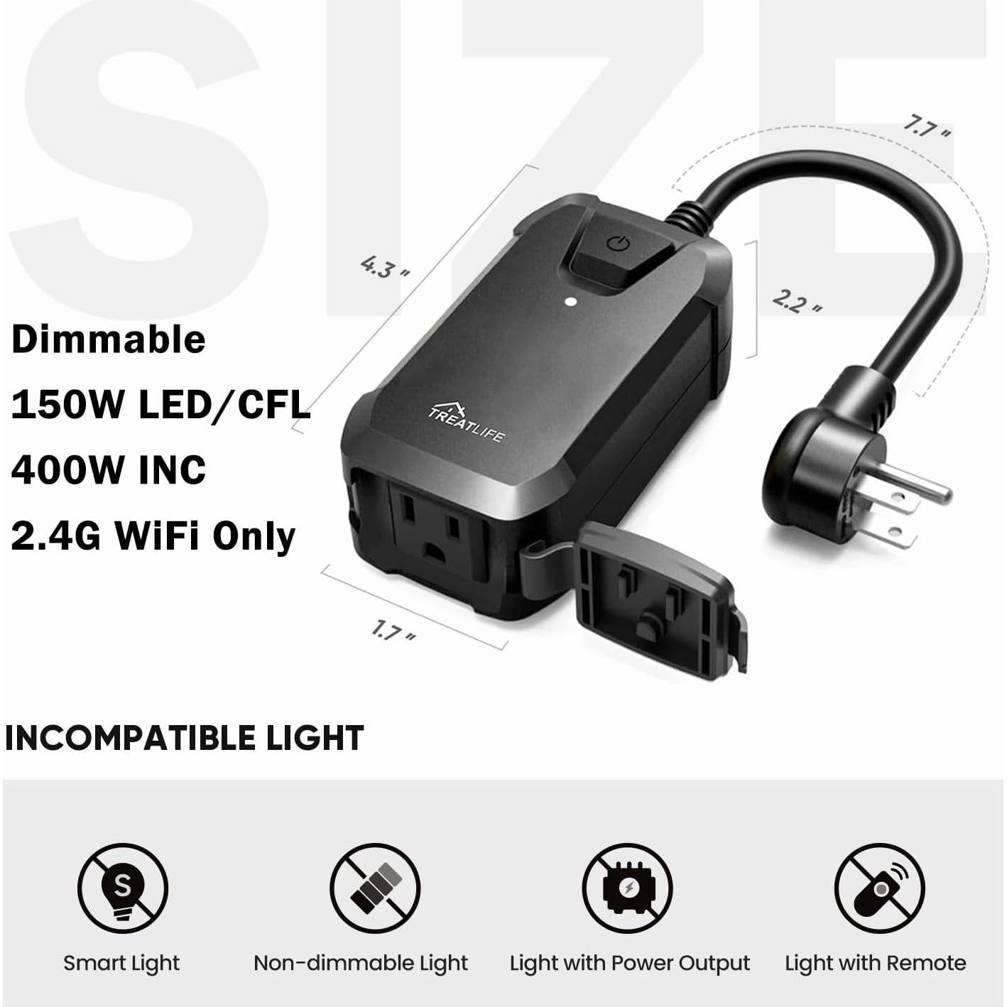 Enchufe Regulador Inteligente TREATLIFE IP44 400W Control Remoto