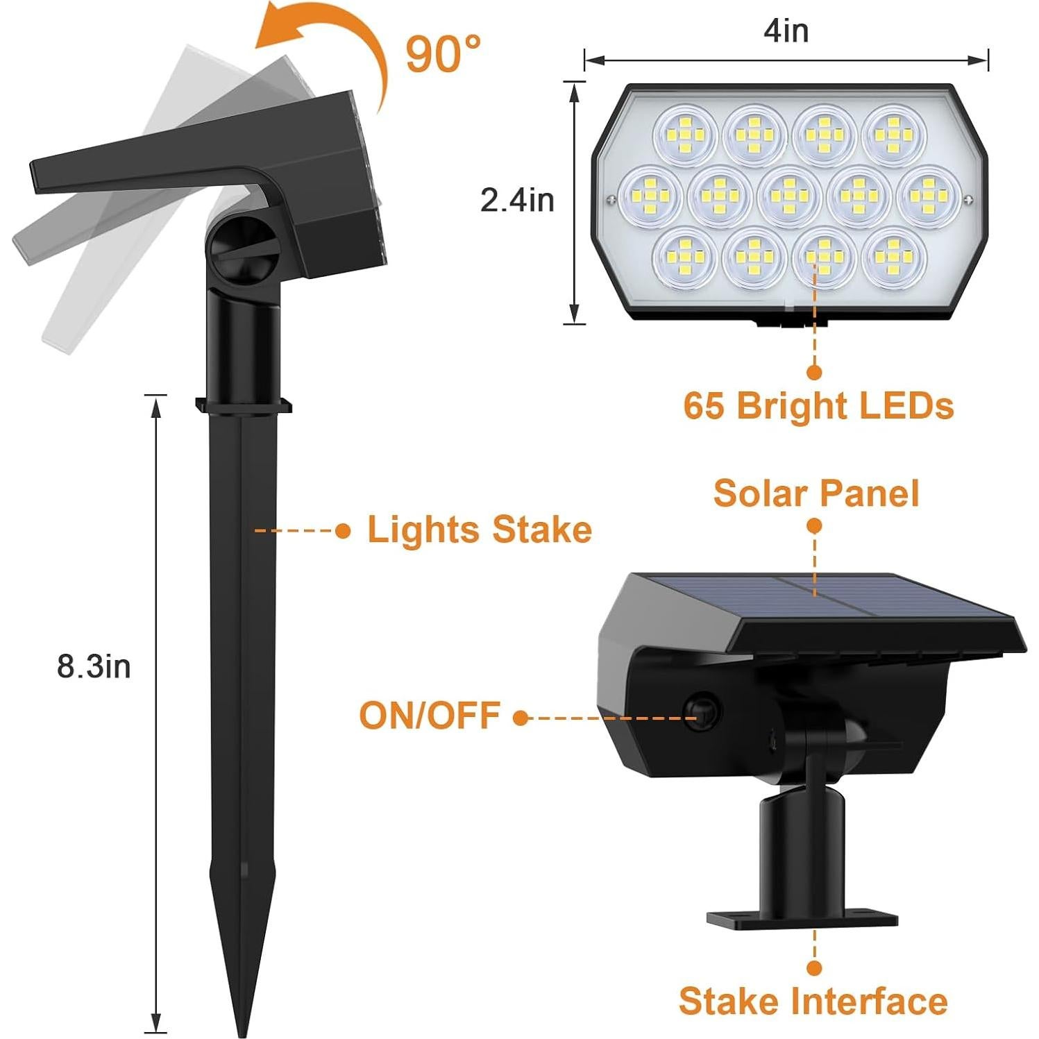 Luces Spot Solares WELALO 6 Paquete 65 LED IP68 para Exteriores