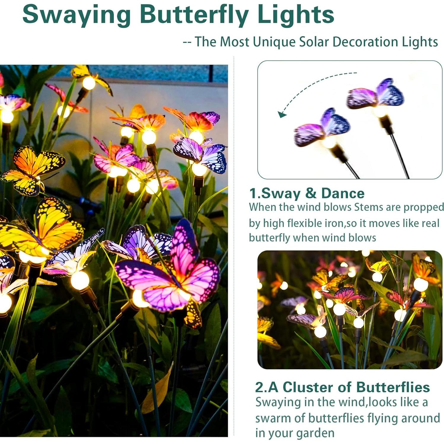 Luces de Jardín Solar TONULAX - Mariposas Móviles 2 Paquete