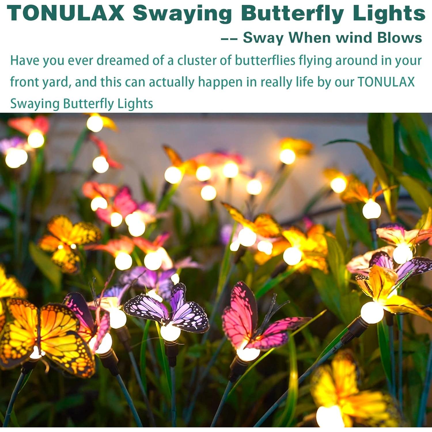 Luces de Jardín Solar TONULAX - Mariposas Móviles 2 Paquete