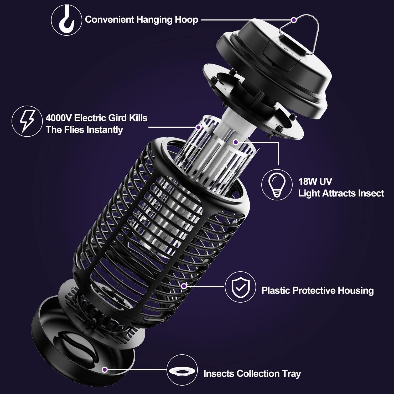 Zapper de Insectos Eléctrico VANELC 4000V Impermeable 1.05kg