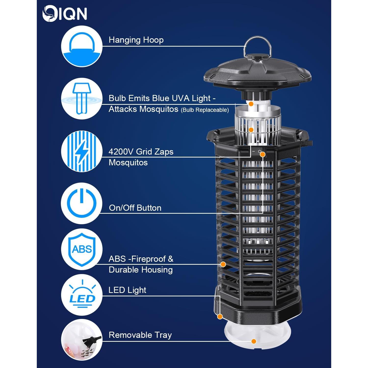 Zapper de Insectos IQN con Luz LED 15W - Trampa Eléctrica para Mosquitos y Moscas