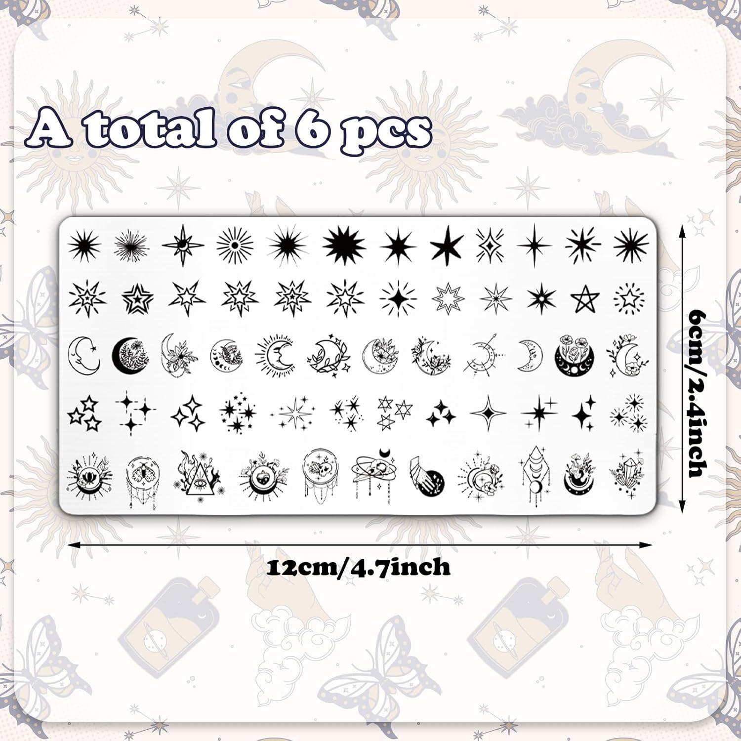 Set de 6 Placas de Estampado de Uñas Whaline - Sol, Luna, Estrella