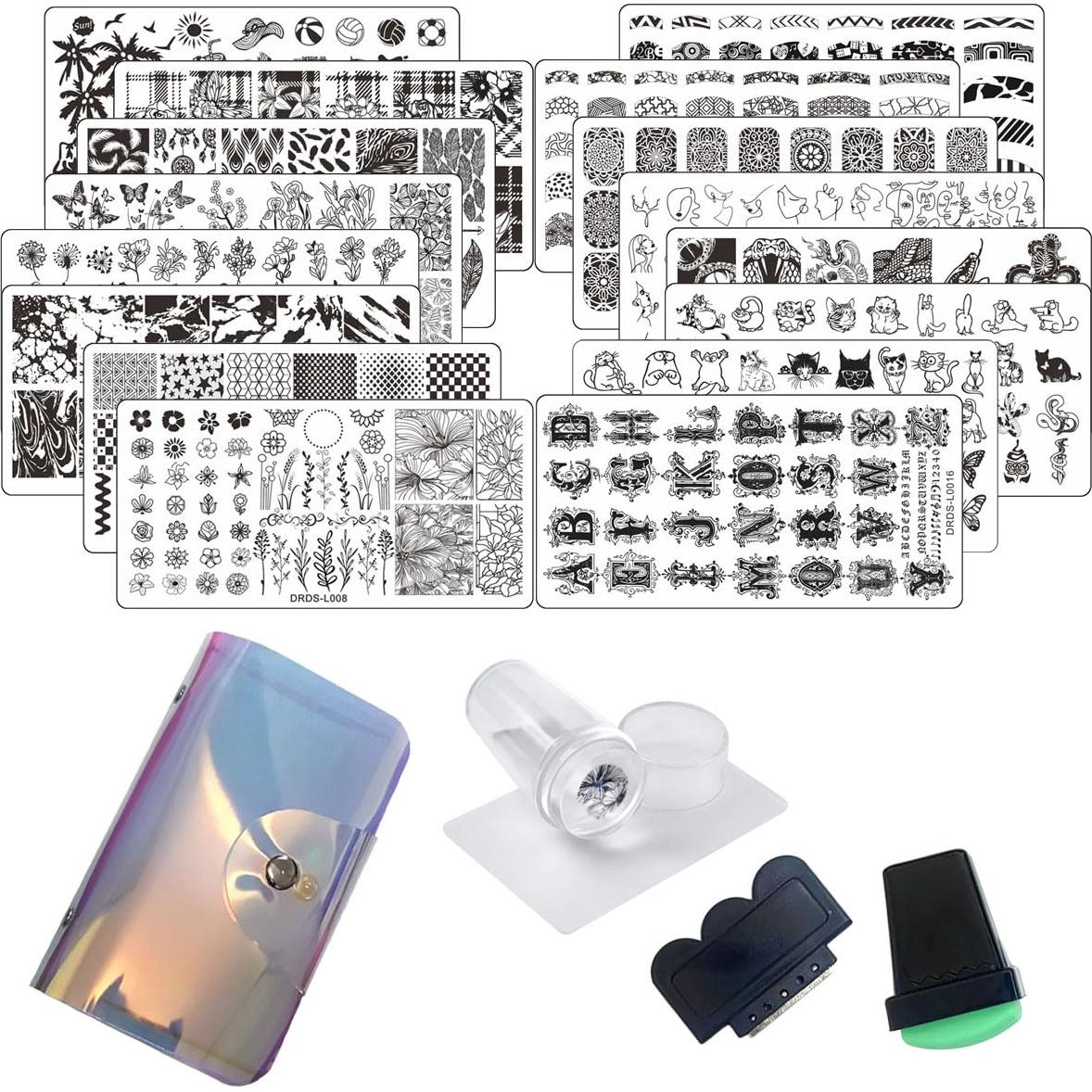 Juego de Placas de Estampado de Uñas VNC 16 Placas + 2 Selladores + 2 Raspadores