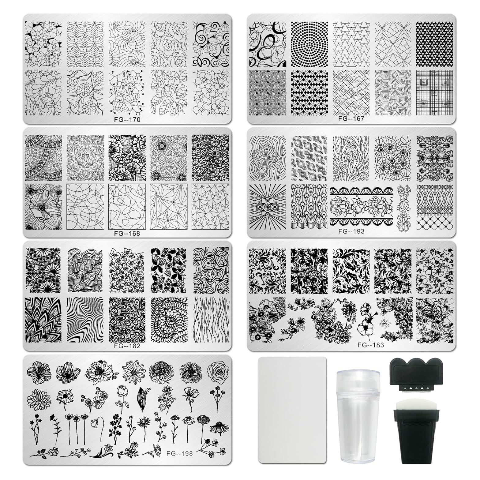 Kit de Estampado de Uñas AddFavor 7 Piezas con Sellos y Raspadores