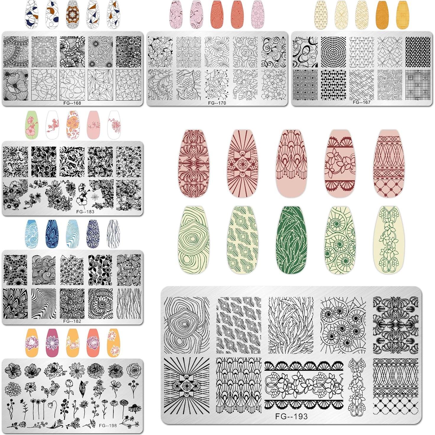 Kit de Estampado de Uñas AddFavor 7 Piezas con Sellos y Raspadores