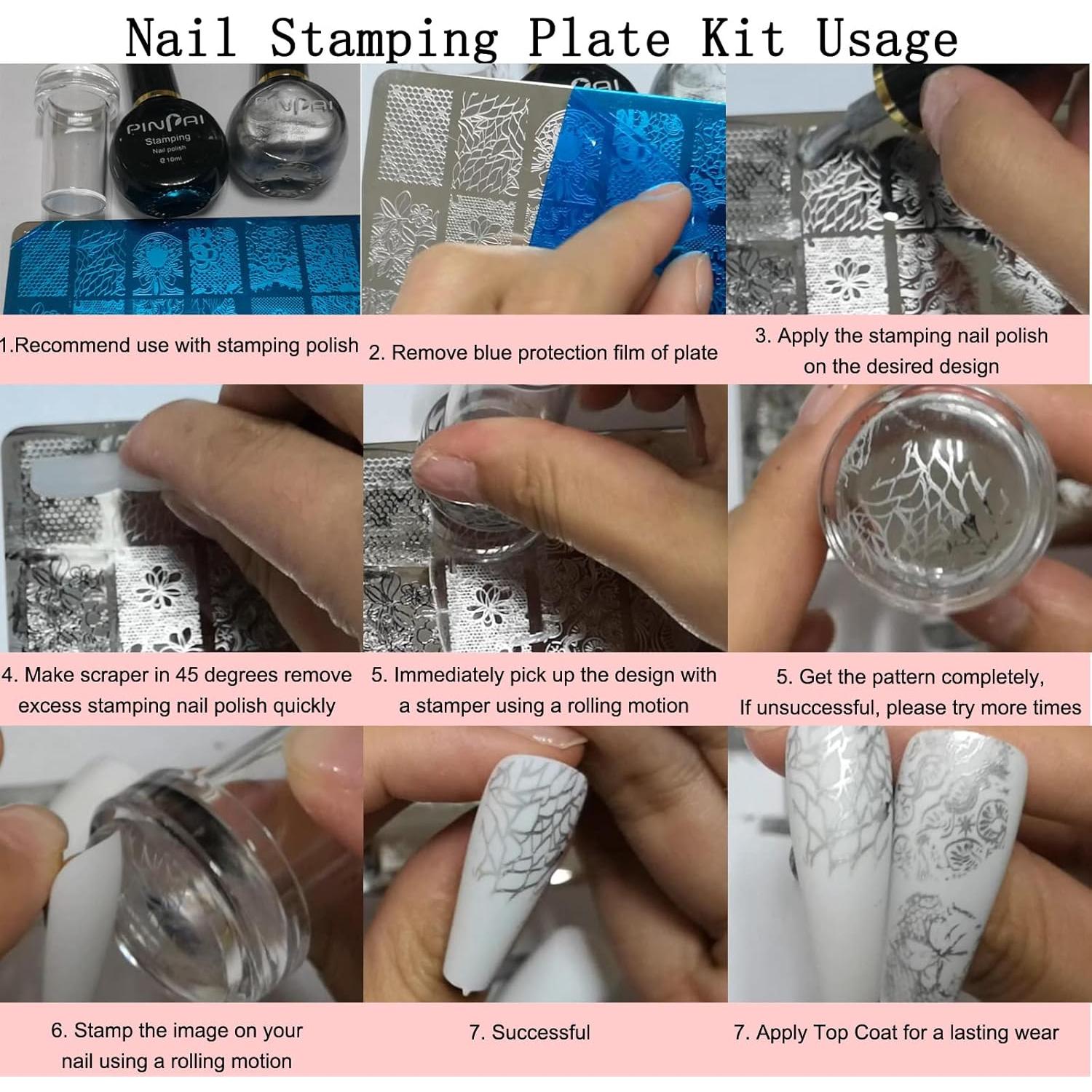 Kit de Estampado de Uñas AddFavor 7 Piezas con Sellos y Raspadores