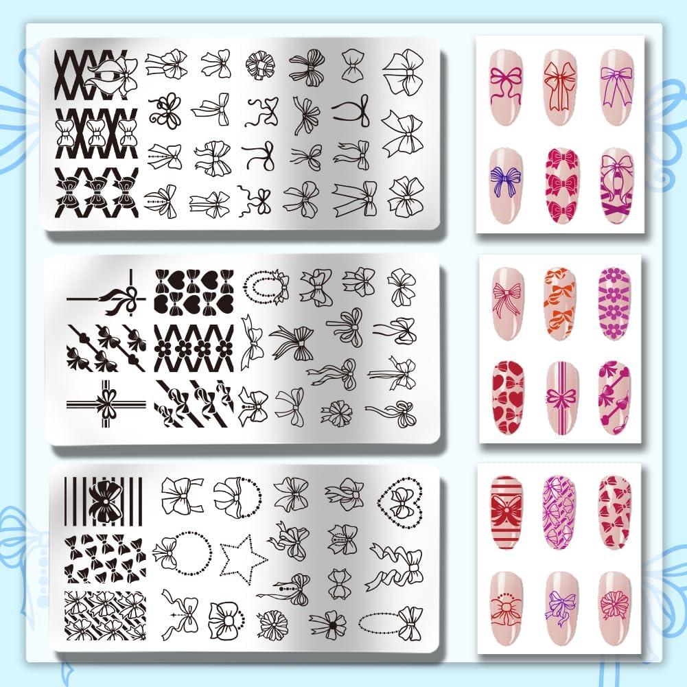 Kit de Estampado de Uñas PH PandaHall 3 Placas Lazo 66 Patrones