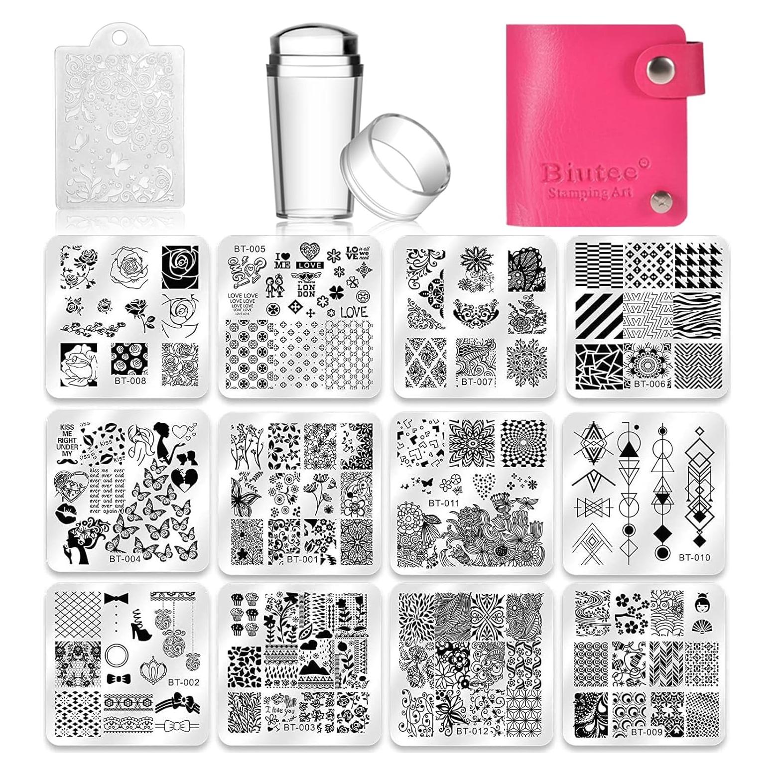 Conjunto de Estampado de Uñas Biutee 12 Placas + Estampador