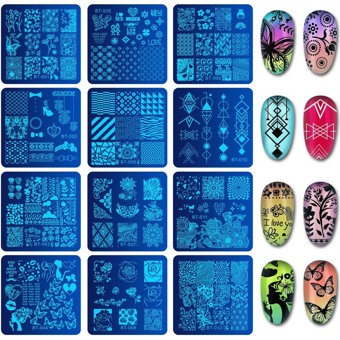 Conjunto de Estampado de Uñas Biutee 12 Placas + Estampador