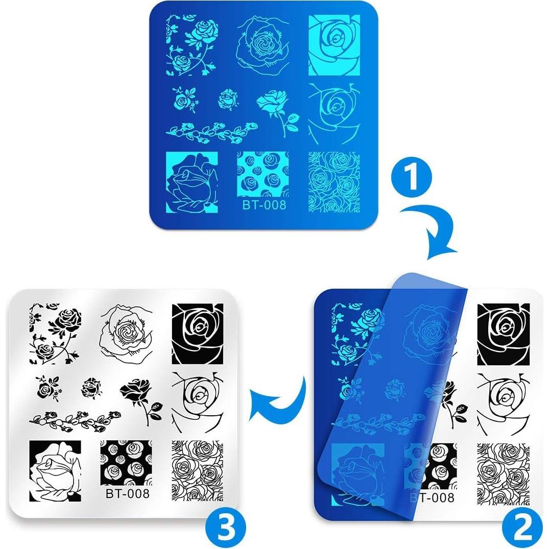 Conjunto de Estampado de Uñas Biutee 12 Placas + Estampador