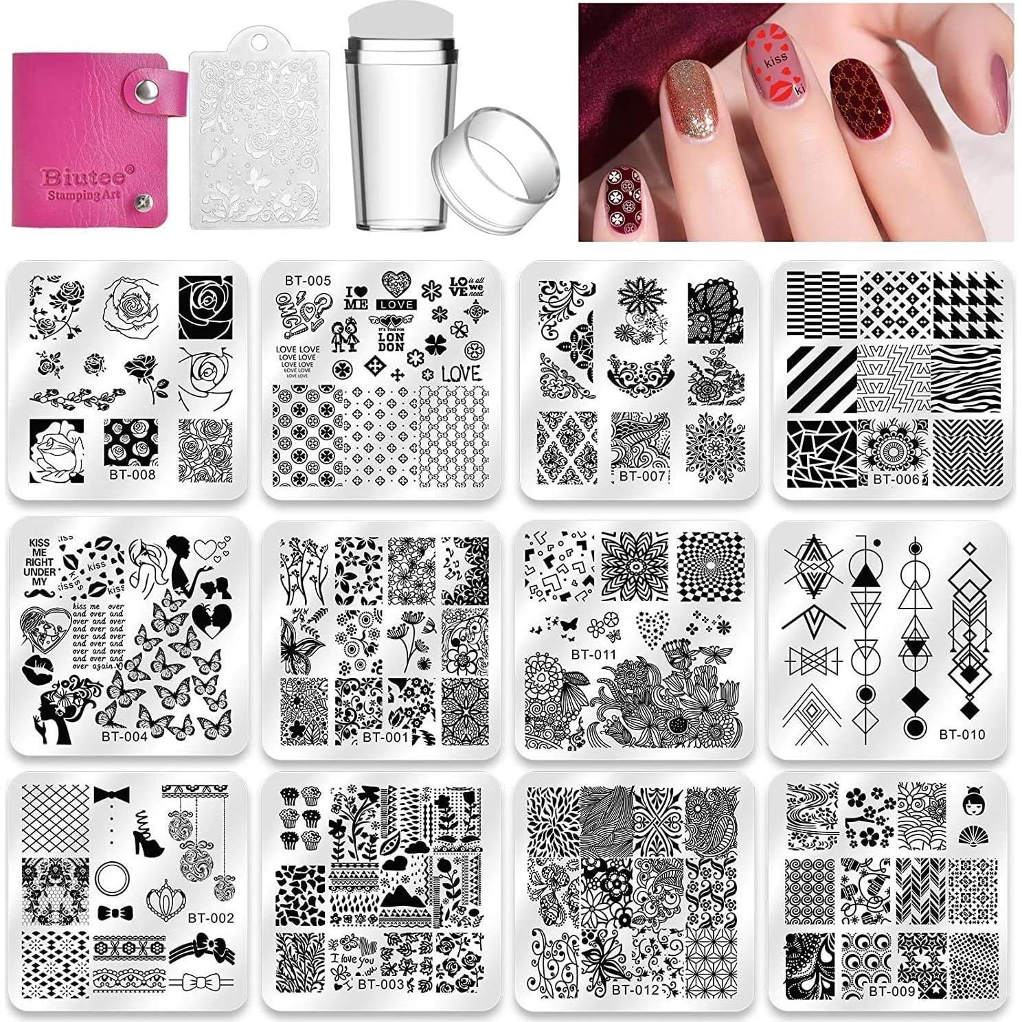 Conjunto de Estampado de Uñas Biutee 12 Placas + Estampador