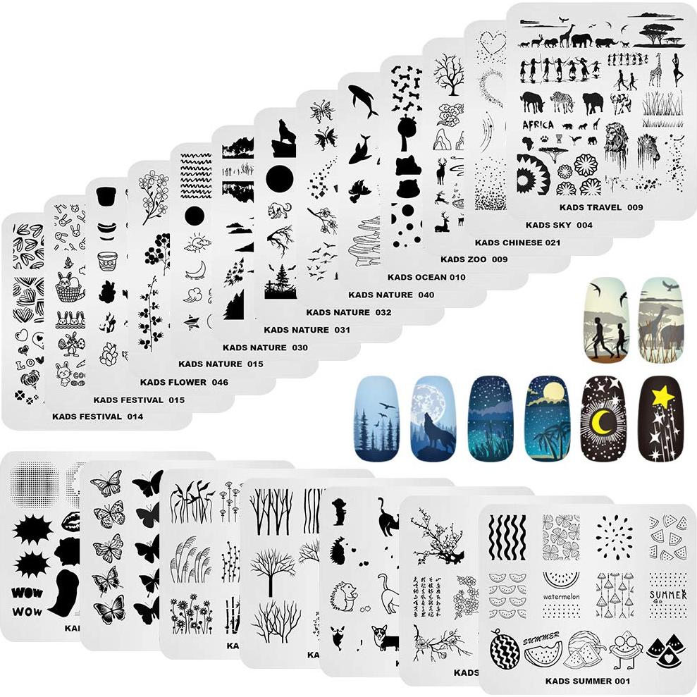 Juego de Placas de Estampado de Uñas KADS 20 Pcs - Acero Inoxidable