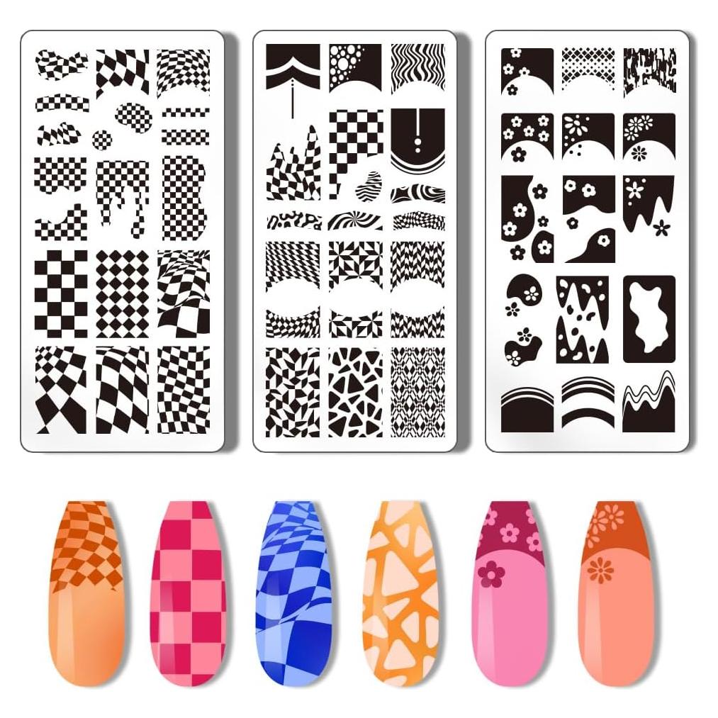 Estampador de Uñas Francés PH PandaHall 3 Piezas Tartan